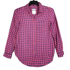 American Eagle Outfitters Pink and Navy Plaid Button-Down Shirt